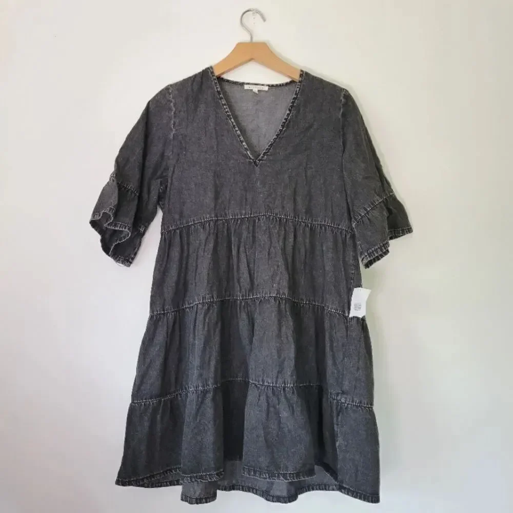 Baevely Gray Denim Tiered Dress S Mini NWT